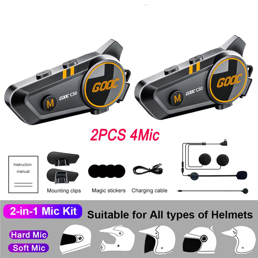 1/2X Music Interphone Bluetooth 5.3 Motorcycle Helmet Intercom Headset Waterproof 300M Intercomunicador Speaker Earphone