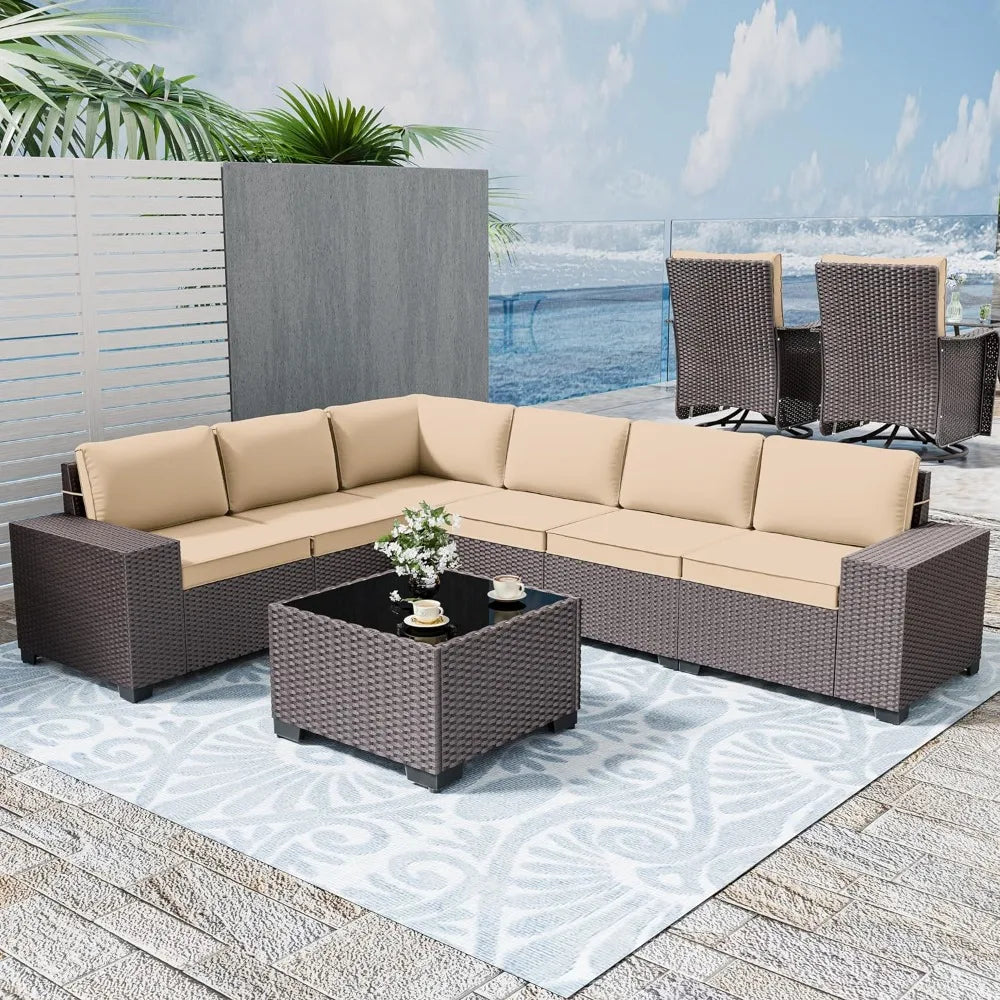 Patio Furniture Set Sofa 7-Pcs Wicker Sectional Sofa Set