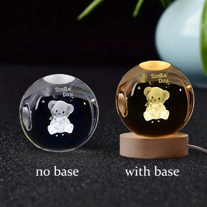 6Cm 3D Crystal Ball Crystal Planet Night Light Laser Engraved Solar System Globe Astronomy Birthday Gift Home Desktop Decoration