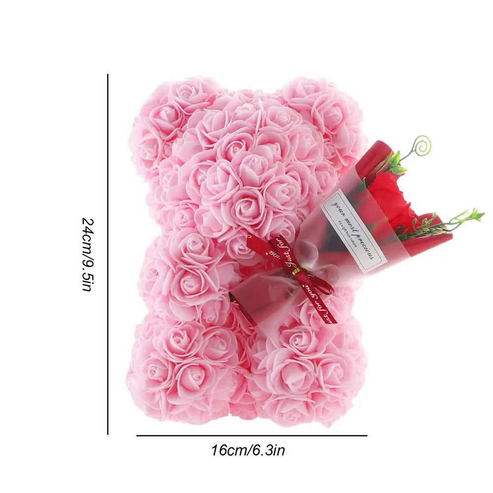 25Cm Rose Bear Creative Eternal Rose Flower Teddybear in Gift Box Romantic Valentine'S Day Gift Christmas Gift Wedding Decor