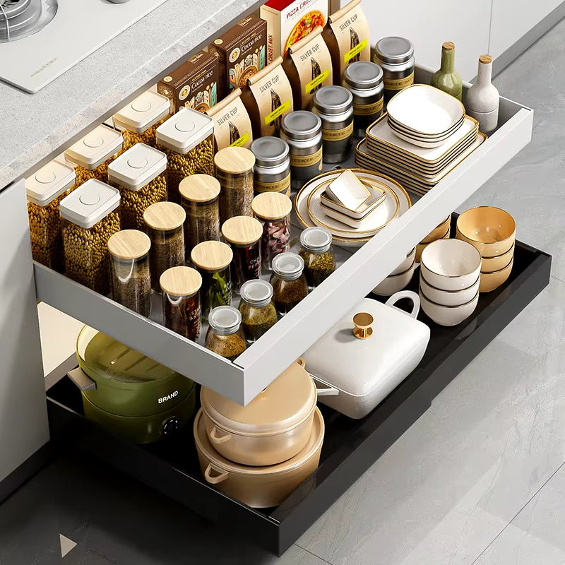 Expandable Pull Out Cabinet Organizer Metal Stick Slide Out Drawers Storage Kitchen Adjustable Sliding Roll Out Cabinet Shelves