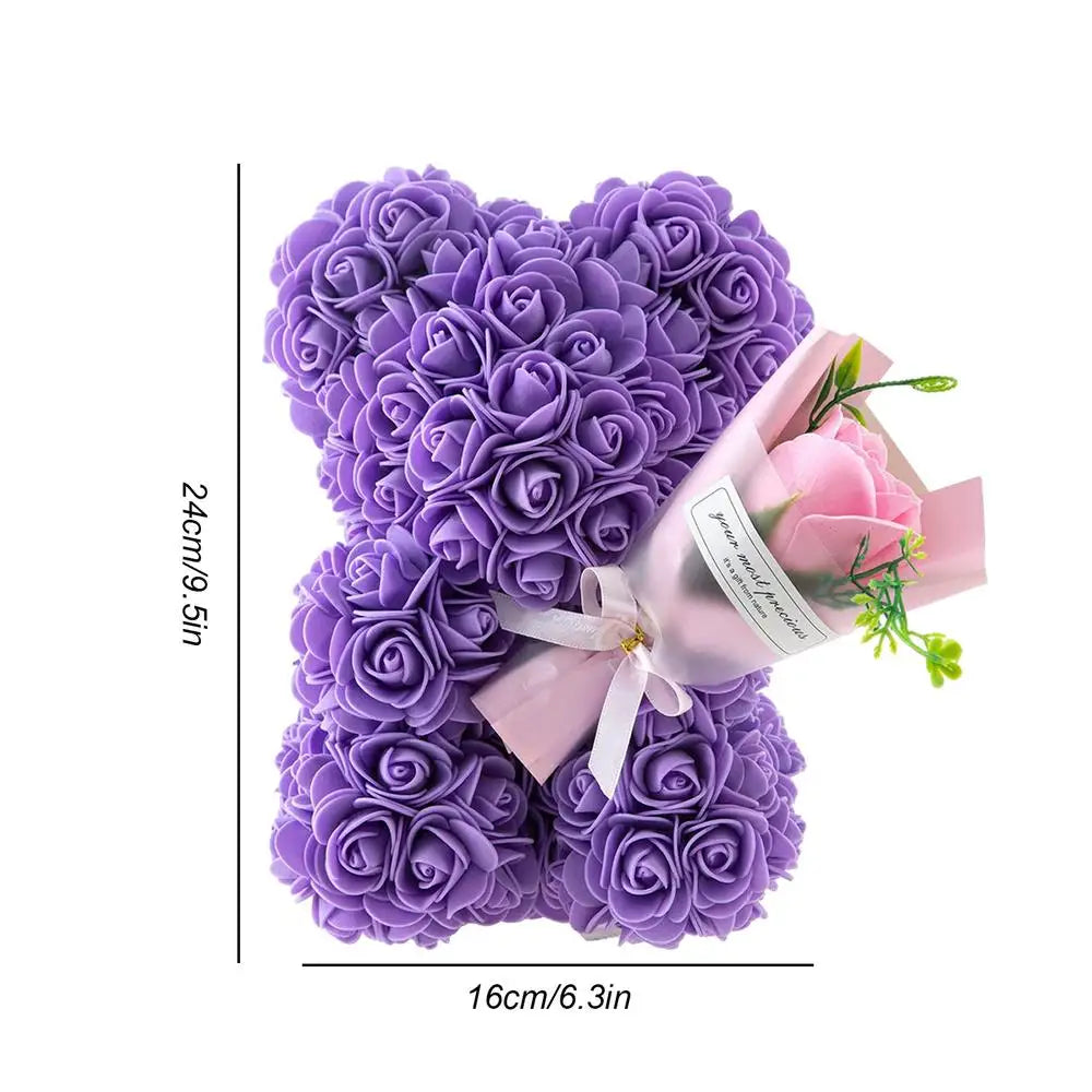 25Cm Rose Bear Creative Eternal Rose Flower Teddybear in Gift Box Romantic Valentine'S Day Gift Christmas Gift Wedding Decor