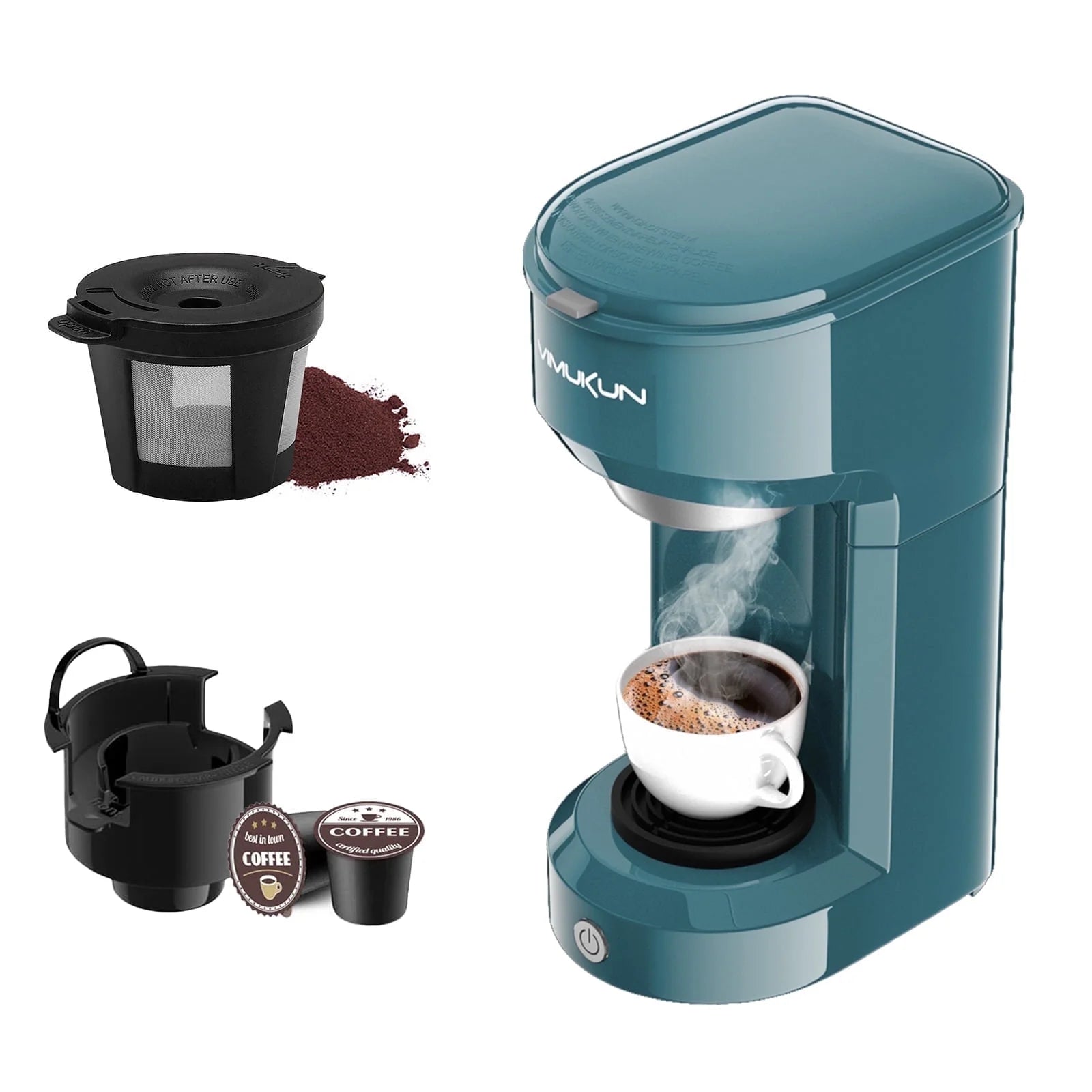 Single Serve Coffee Maker, Mini Coffee Brewer for K-Cup Single Cup Capsule and Ground Coffee, Single Cup Coffee Makers with 6 to 14Oz Reservoir, Green