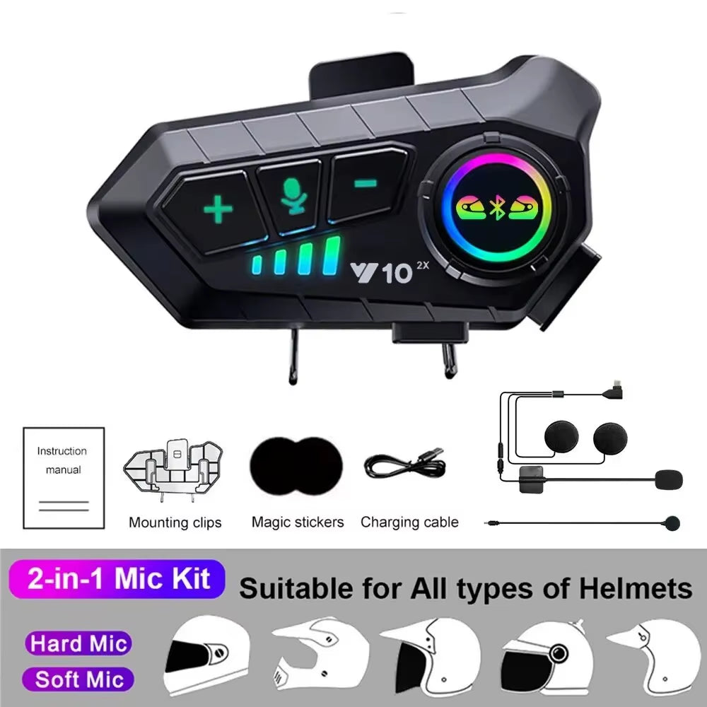 1/2X Music Interphone Bluetooth 5.3 Motorcycle Helmet Intercom Headset Waterproof 300M Intercomunicador Speaker Earphone