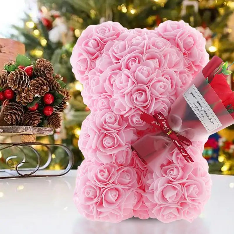 25Cm Rose Bear Creative Eternal Rose Flower Teddybear in Gift Box Romantic Valentine'S Day Gift Christmas Gift Wedding Decor