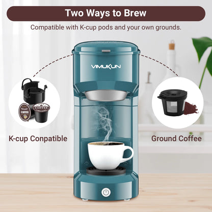 Single Serve Coffee Maker, Mini Coffee Brewer for K-Cup Single Cup Capsule and Ground Coffee, Single Cup Coffee Makers with 6 to 14Oz Reservoir, Green